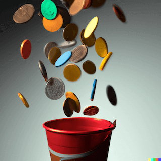Bucket with tokens
