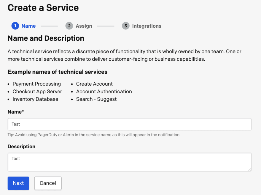 Creating a new PagerDuty service