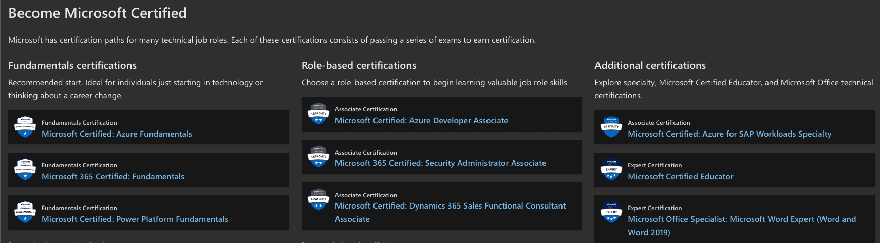 Microsoft certifications