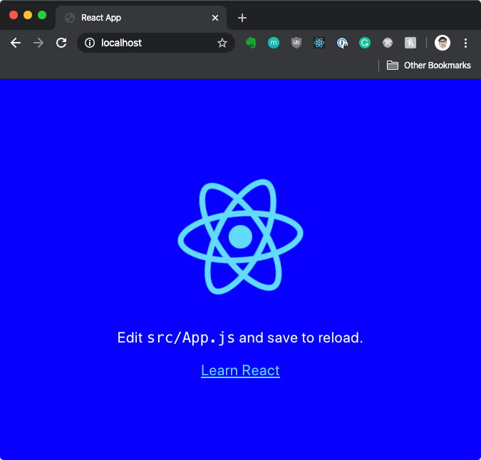 React app with blue background