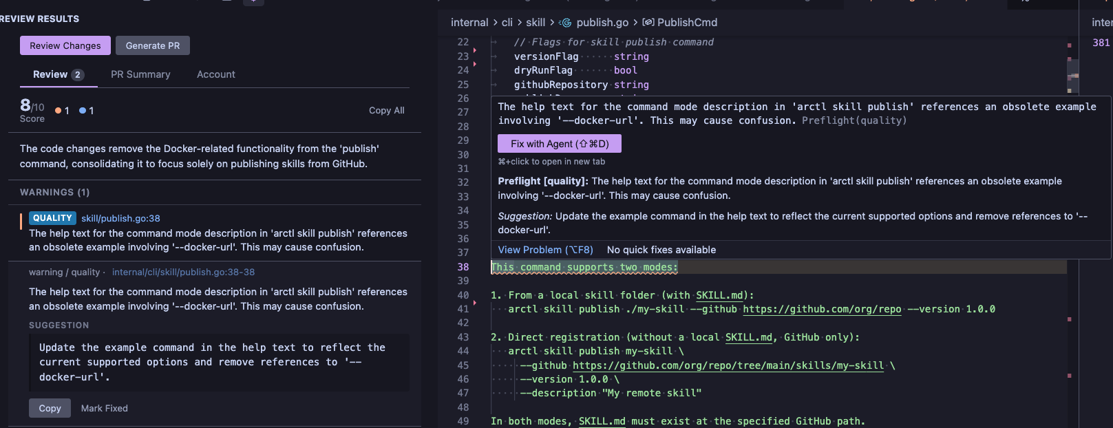 Review decorations shown inline in the editor